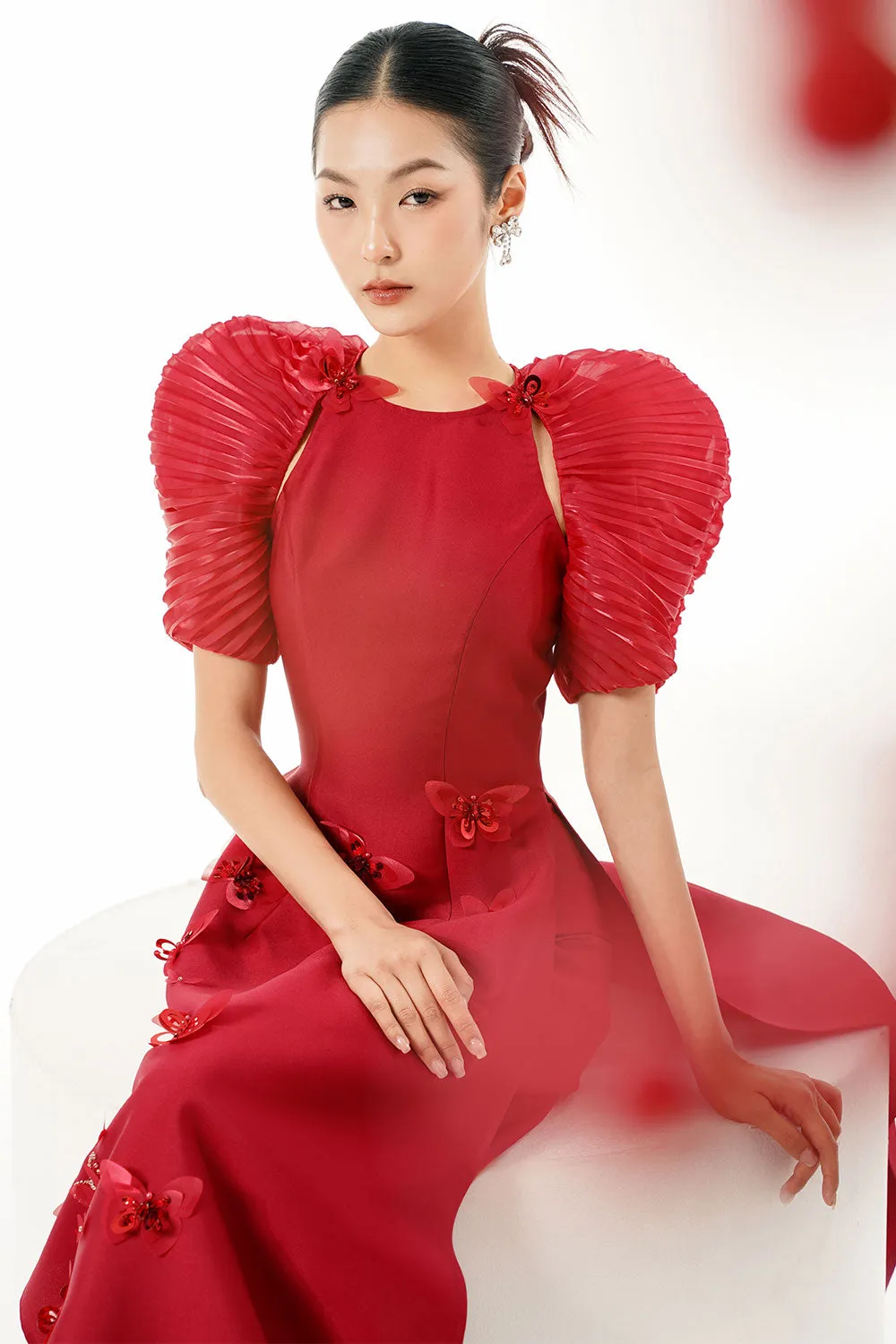 An Diep A-line Puffy Sleeved Taffeta Floor Length Ao Dai
